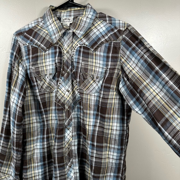 Ariat Women’s Snap Button Down Plaid Shirt Size Large - Brown / Blue / Grey - Picture 3 of 8